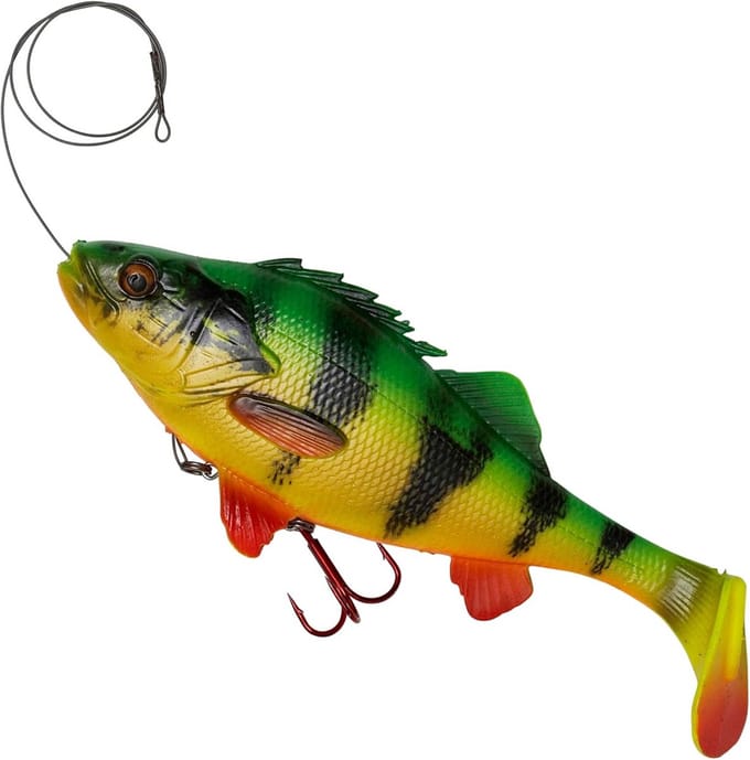 Grote Kunstaas 4D Baars Shad - 20cm - 100 Gram - Firetiger - Voor Snoek & Roofvis