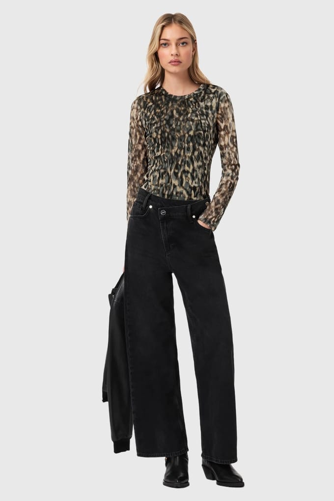 AllSaints Ellie Mesh Ls Tee Leppo Brown Taglia: 2 | Maglie a manica lunga Outlet | Donna | Marrone