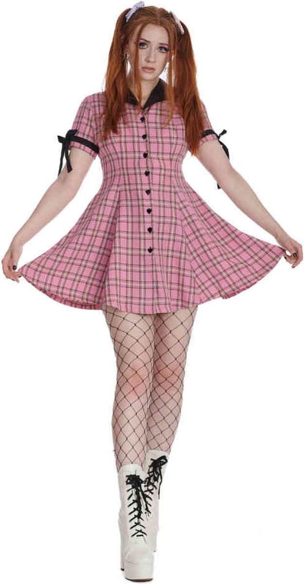 Banned - Kokoro Check Flare jurk - S - Roze