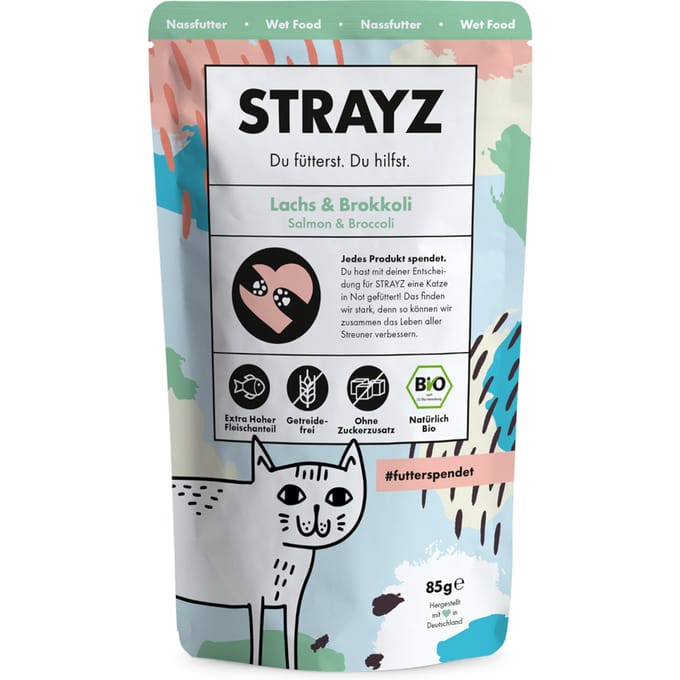 6x 85g STRAYZ Bio Pouch Zalm & Broccoli Nat Kattenvoer