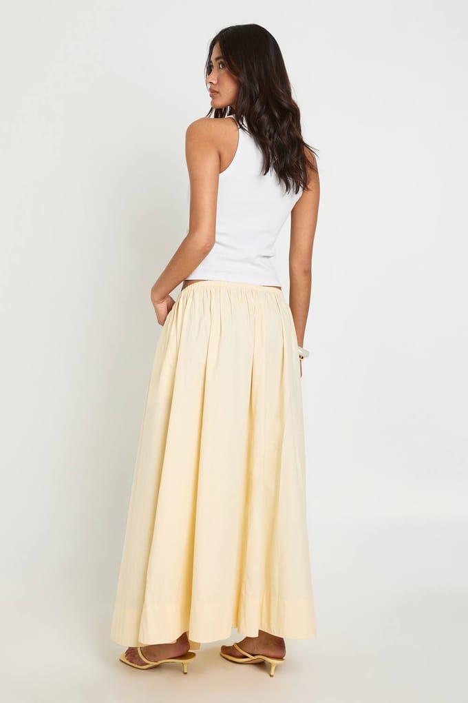 boohoo Dames Poplin Volume Maxi Rok | Lemon | Maat: 14