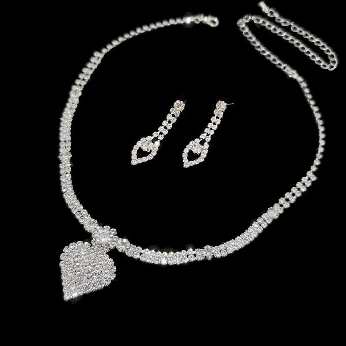 Collier et boucles d'oreilles avec pendentif en strass pour clavicule, ensemble de colliers et boucles d'oreilles pour mariée, tempérament polyvalent argenté