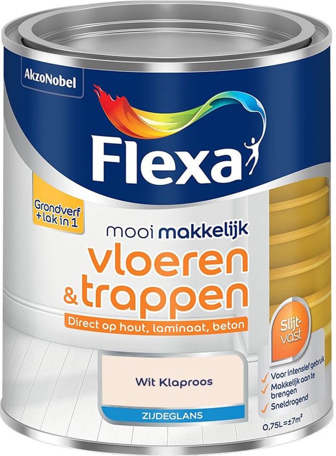 Flexa - Mooi Makkelijk Vloeren & Trappen Zijdeglans - Wit Klaproos - Mengverf - 750 Ml