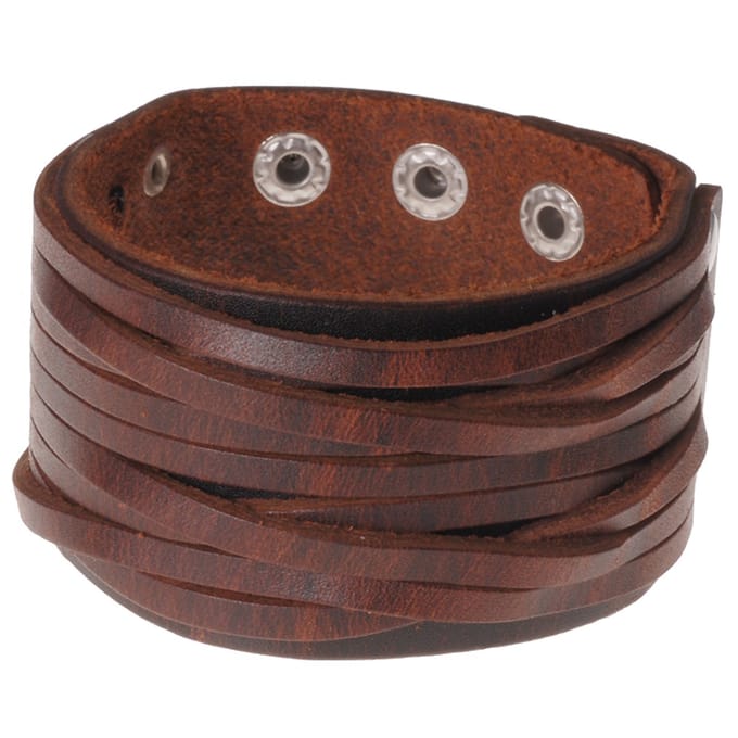 Gesneden bruine leren heren armband