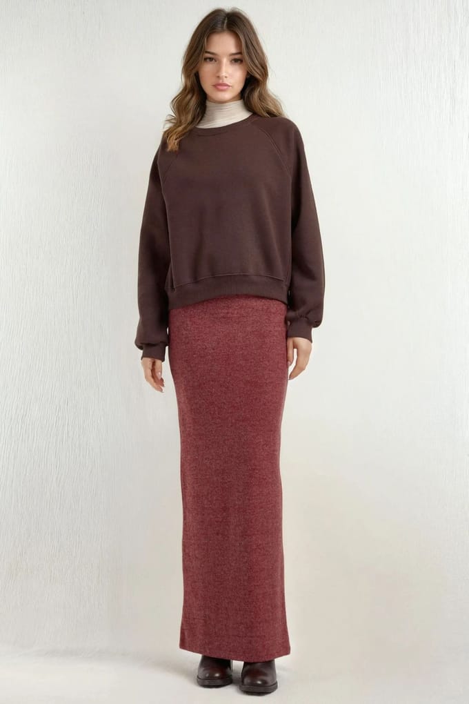 Elastische Taille Zachte Textuur Rok met Splits