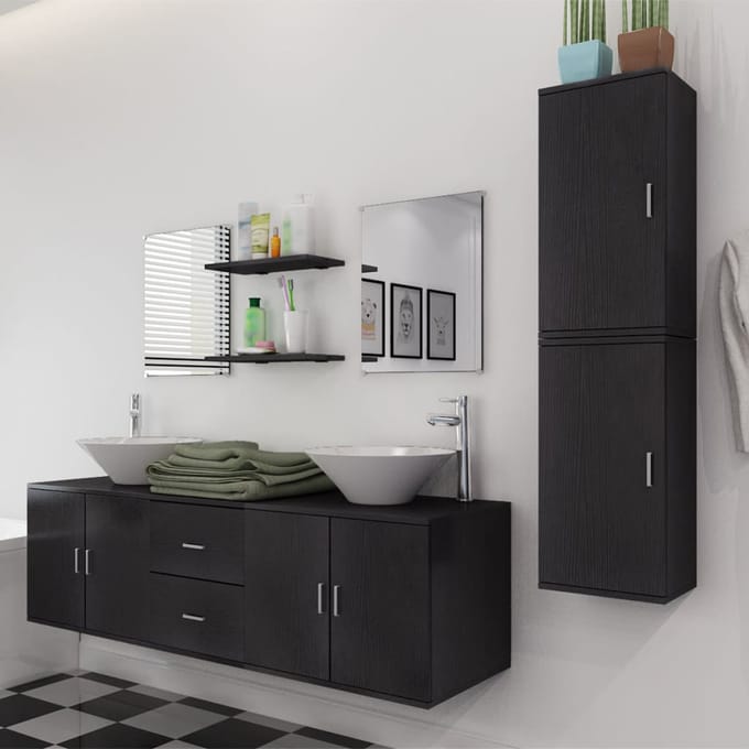 Ensemble de 9 pièces de meubles de salle de bain et lavabo noir