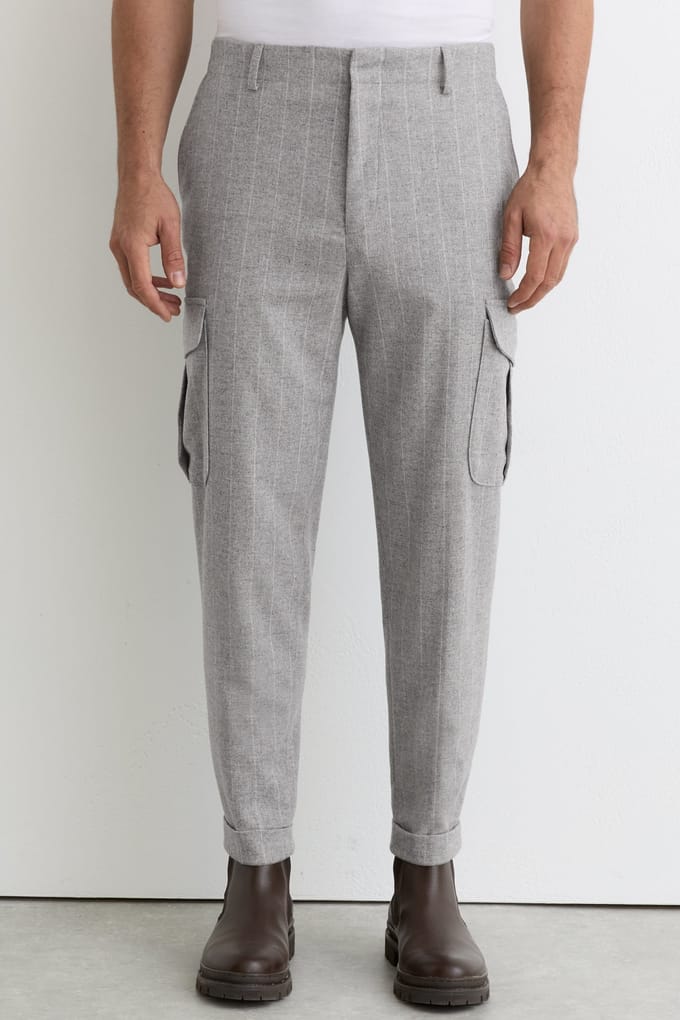 Reiss Pinstripe Flannel Cargo Trouser Soft Grey Größe: W36 | Cargohosen Outlet | Herren | Grau