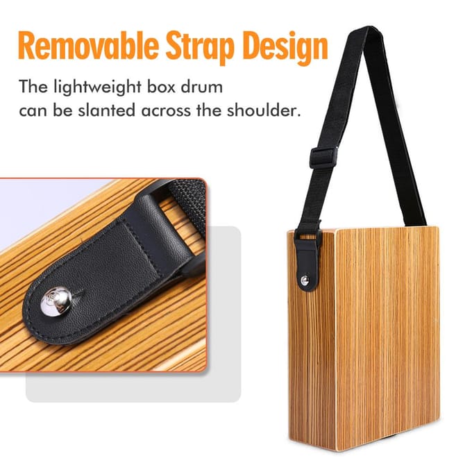 Draagbare reizende Cajon Box Drum Flat Hand Drum Wooded Percussie-instrument met riem black