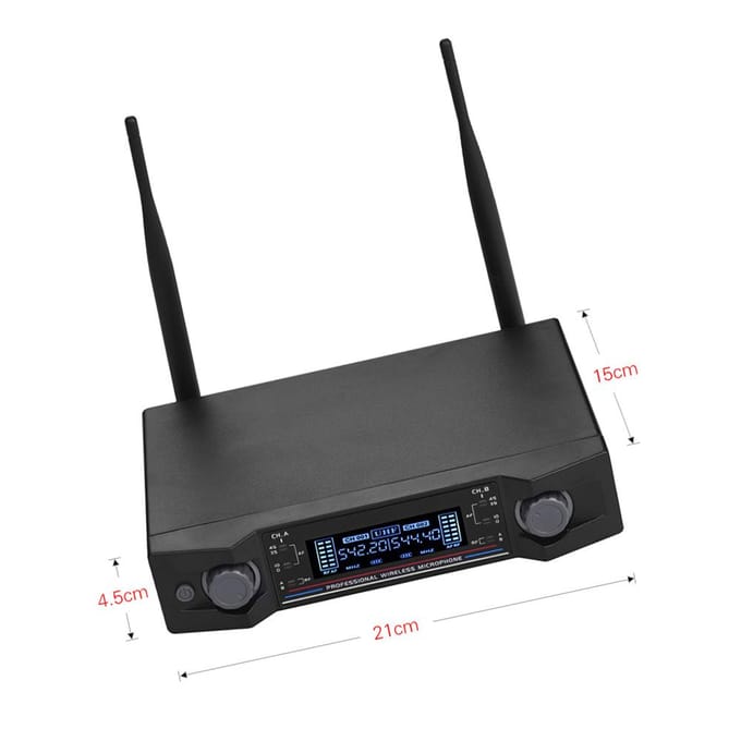 U2 UHF draadloos microfoonsysteem, 2 handmicrofoons en 1 ontvanger met LCD-scherm voor karaoke thuis US Plug zwart
