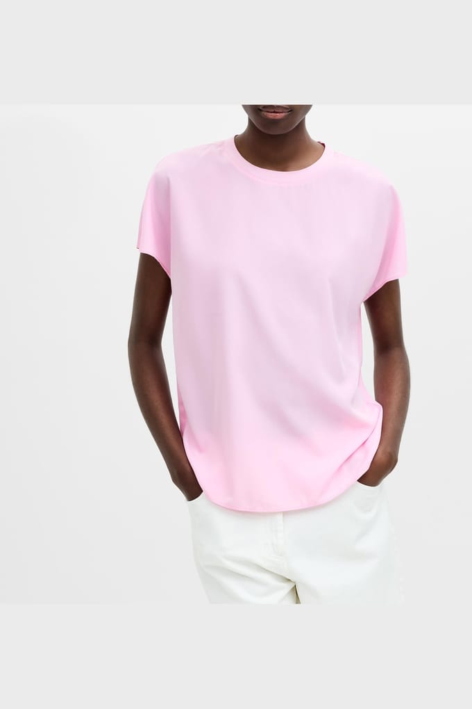 French Connection Crepe Light Crew Neck Top Bubblegum Pink Größe: M | Blusen Outlet | Damen | Rosa