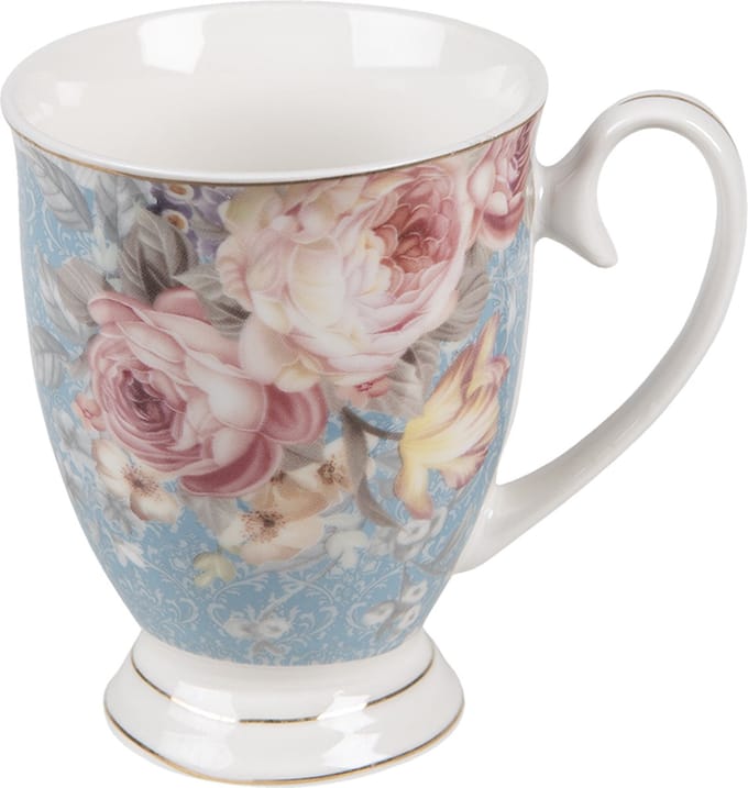 Clayre & Eef Mok 300 ml Blauw Wit Porselein Bloemen