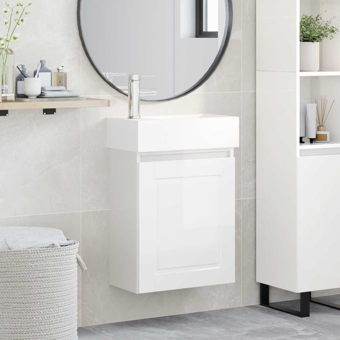 vidaXL - Badkamermeubel - met - kraan - Hoogglans - Wit - 45,5 - x - 22,5 - x - 84 - cm