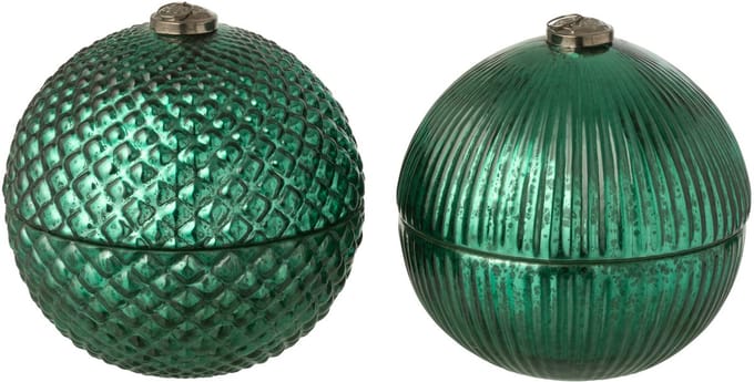 J-Line geurkaars Kerstbal - glas - groen - large - 2 stuks