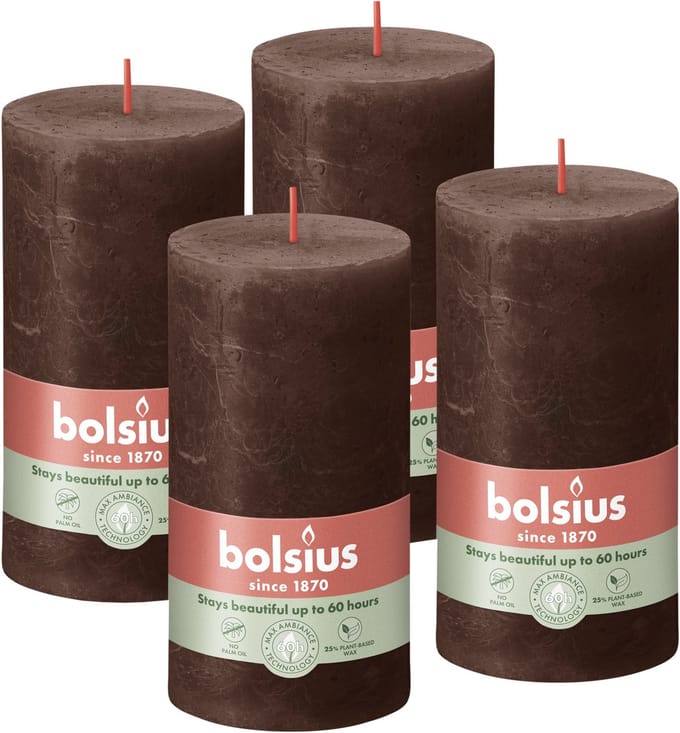 Bolsius - Rustieke kaarsen - 4 Stuks - Bruin - 13cm - 60 branduren