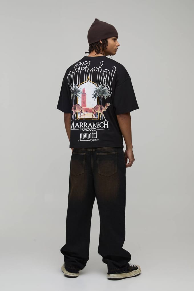 Oversized Boxy T-shirt Met Locatie Palmboom Print | Black | Size Medium