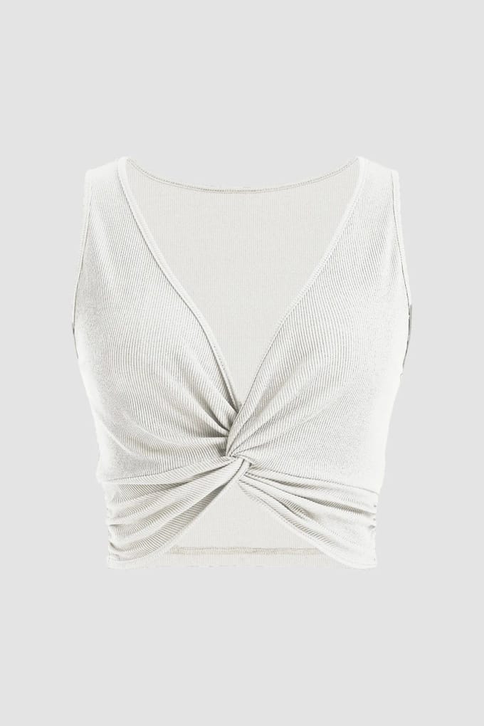 Effen Rib Twist Voorkant Crop Top