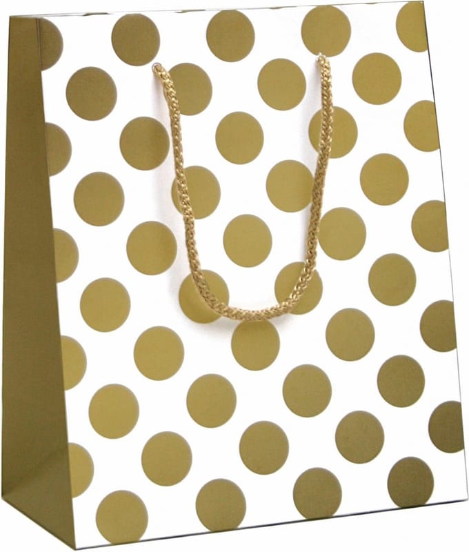Luxe Cadeautas Met koord - 24 x 10 x 33,5 cm - Big Dots - Gold - 12 Stuks