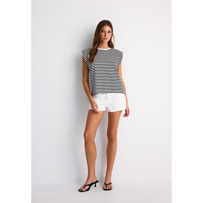 Stradivarius B05 Basic gestreept T-shirt met schoudervullingen  Zwart S