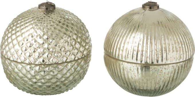 J-Line geurkaars kerstbal - glas - zilver - large - 2 stuks