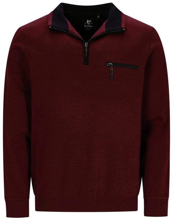 Hajo - Heren sweater met rits - donkerrood - Maat M