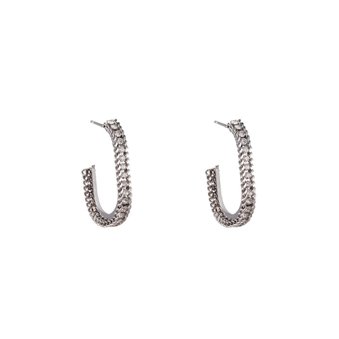 Go Dutch Label Oorknoppen roped sparkle oval Zilver
