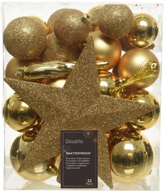 Decoris Kerstballenset - 33 stuks - Kunststof - met piek