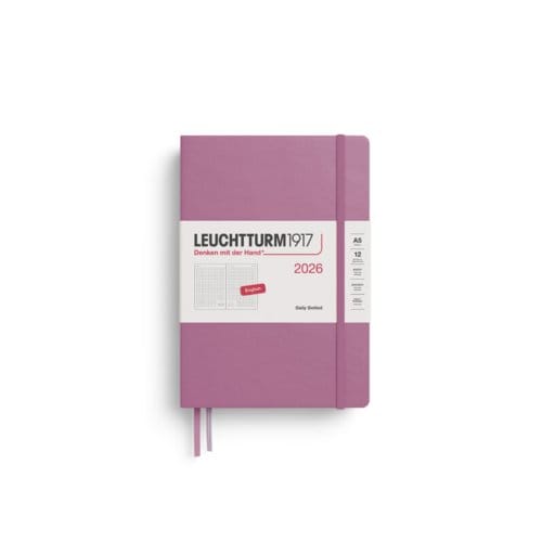 Leuchtturm1917 agenda 2026 1 dag per pagina dotted hardcover medium a5, oud roze