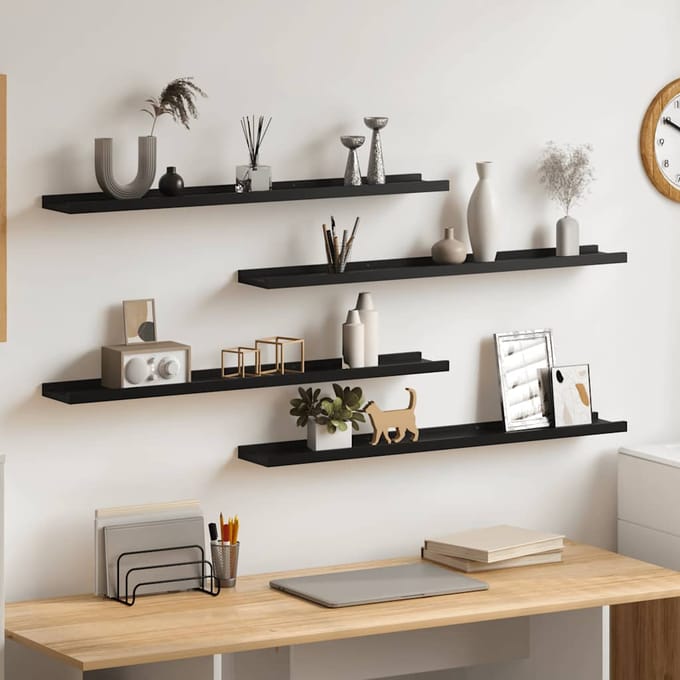 vidaXL - Wandschappen - 4 - st - 80x9x3 - cm - zwart