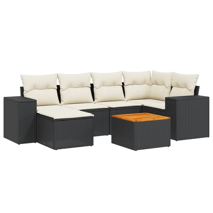 vidaXL - 7-delige - Loungeset - met - kussens - poly - rattan - zwart