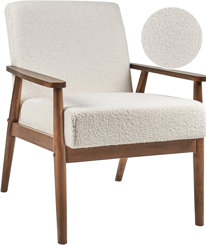 ESRUM - Fauteuil - Gebroken wit - Bouclé/Donker hout