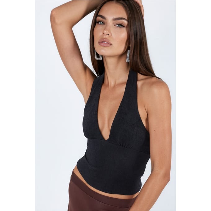 Aangesnoerde Halter Crop Blouse met Cut-Out Detail
