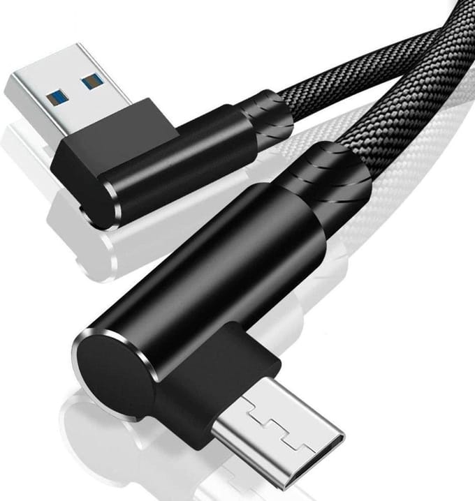 DrPhone D9 USB-A naar Micro USB Oplaadkabel 2 Meter – Dubbel 90° Haaks – Tot 3A – 480 Mbps Data – Nylon – Zwart