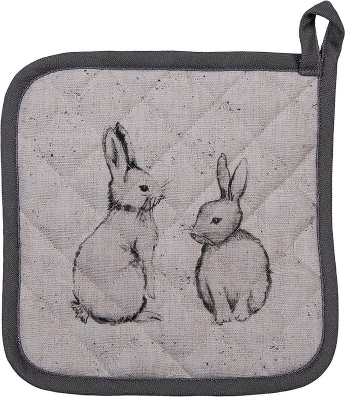 Clayre & Eef Pannenlap 20x20 cm Beige Grijs Katoen Konijn