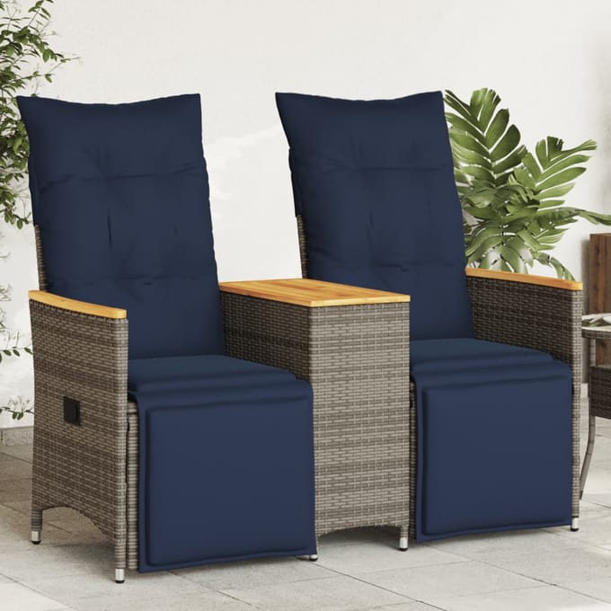 vidaXL - Tuinbank - 2-zits - verstelbaar - met - tafel - poly - rattan - grijs