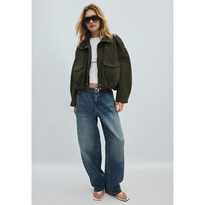 Stradivarius Oversized kunstsuède jack  Kaki S