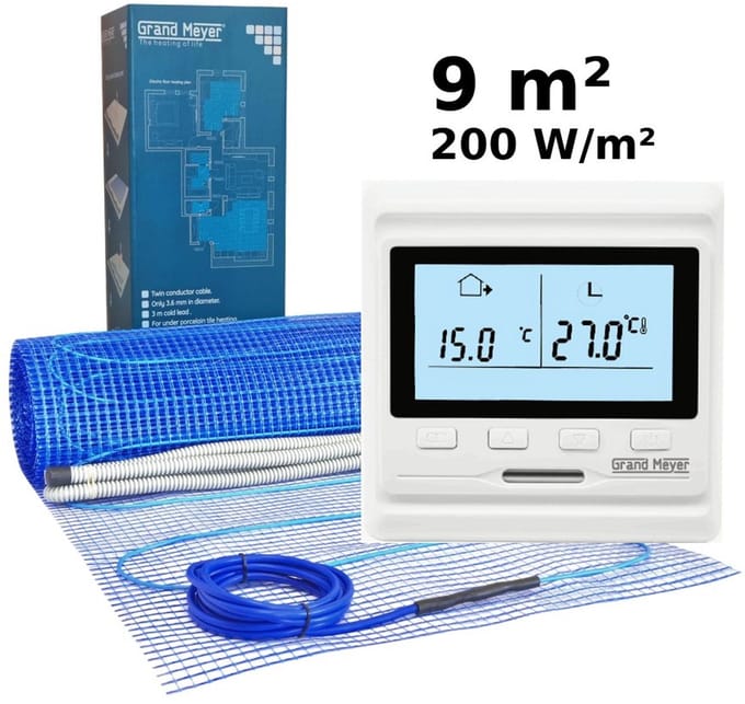 Elektrische vloerverwarmingsset 9 m², 200 W/m² + HW500 programmeerbare thermostaat