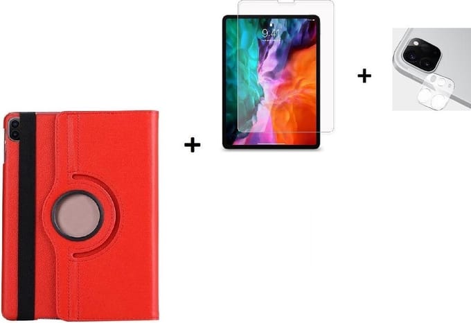 Geschikt voor iPad Pro 11 2021 Hoesje + iPad Pro 11 2021 Screenprotector + iPad Pro 11 2021 Camera Lens Protector - 11 inch - Tablet Cover Case Rood + Screenprotector + Camera Lens Protector