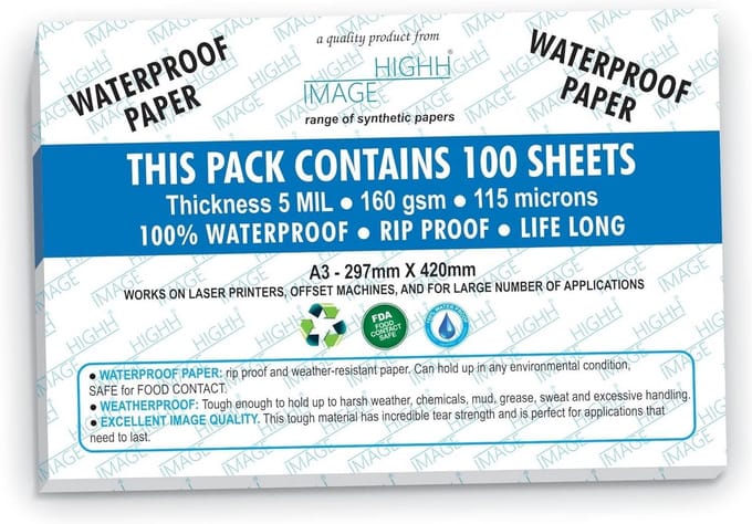 Waterdicht Papier - Synthetisch Papier - Duurzame Prints - Scheurvast Weerbestendig - A3 100 Vellen - Wit