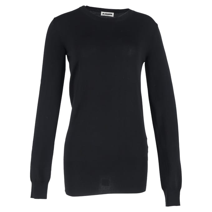 Jil Sander effen trui met ronde hals in zwarte wol