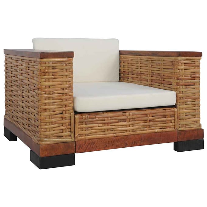 vidaXL - Fauteuil - met - kussens - natuurlijk - rattan - bruin