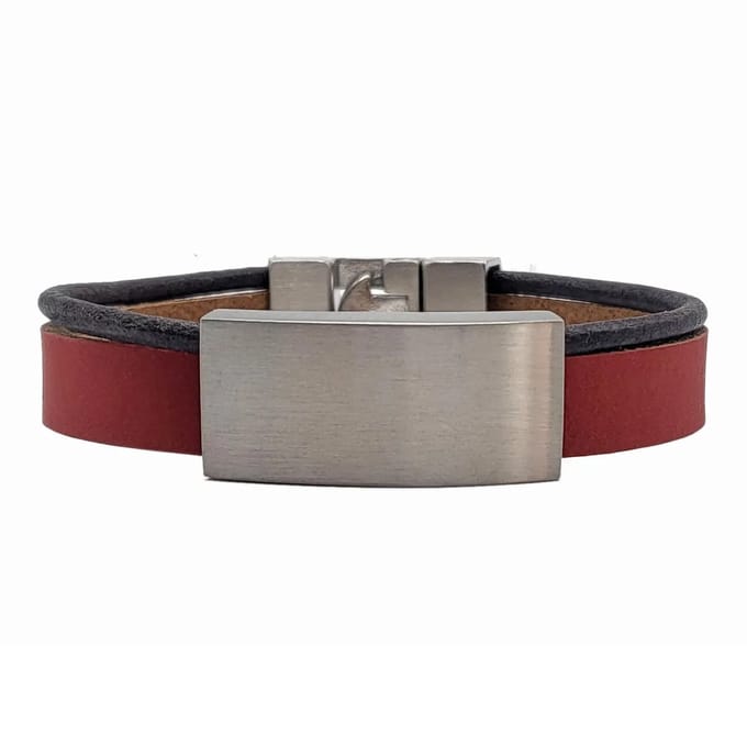 Roodbruin leren as armband met schuif 21cm