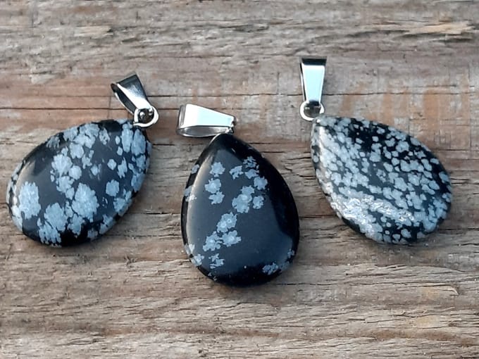 Edelsteen Sneeuwvlokken Obsidiaan druppel hanger