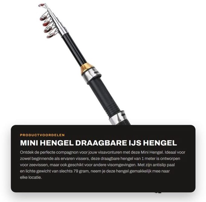 Ijshengel Draagbaar 1 m - Mini Hengel - Antislip - Zeevissen - Visstok - Korte Paal