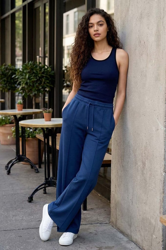 Gestructureerde Brede Pantalon met Touwtjes in de Taille