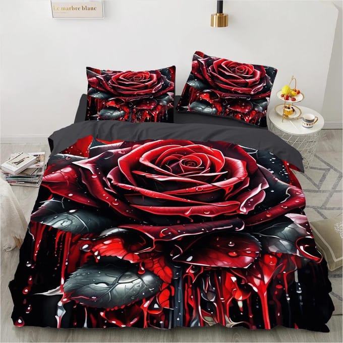 Ensemble Housse de Couette Roses Roses Taille Queen King Full Ensembles de Literie 3D Fleur Housse d'Oreiller Housse de Couette Ensembles Linge de Lit Lit 220x240 70x133cm 2pcs
