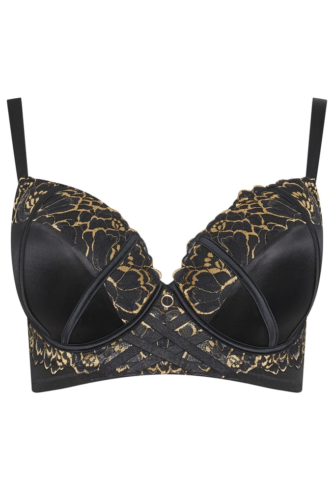 Yours Zwarte Kanten Beugelbeha Met Goudkleurige Bies Size 85D