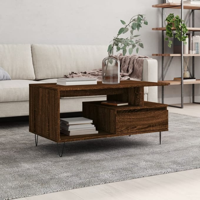 Vidaxl Salontafel, Bruin Eiken 90X49X45 Cm, Materiaal Houtvezelplaat