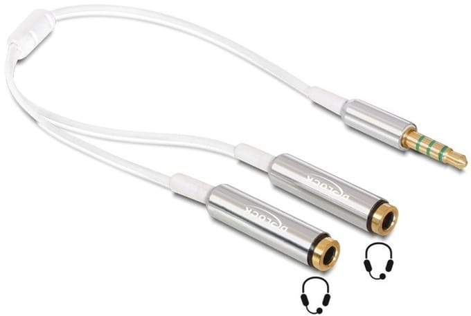 3,5mm Jack 4-polig audio splitter - slim uitvoering / wit - 0,25 meter