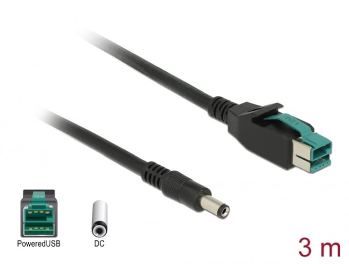 Powered USB kabel mannelijk 12 V> DC 5.5 x 2.1 mm mannelijk 3 meter voor POS -printers en terminals