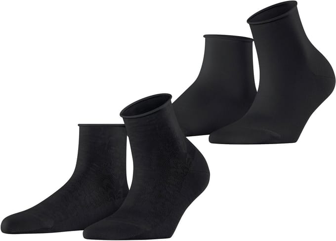 Esprit Lacy Flowers 2-Pack gedessineerd katoen Multipack Sokken dames zwart - maat 35-38